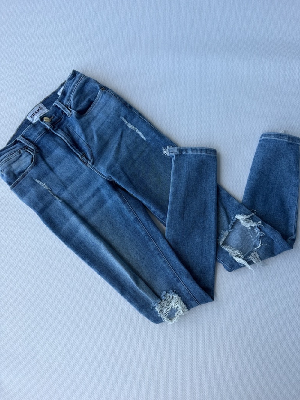 Frame Denim Skinny Distressed Jeans - Blue